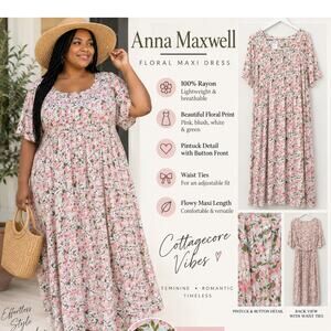 Anna Maxwell 20W Pink Floral 100% Rayon Maxi Dress